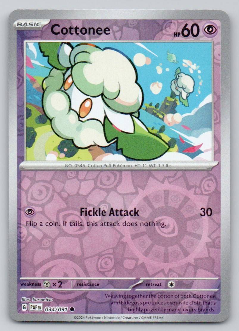 Cottonee 034 REV Card - Paldean Fates