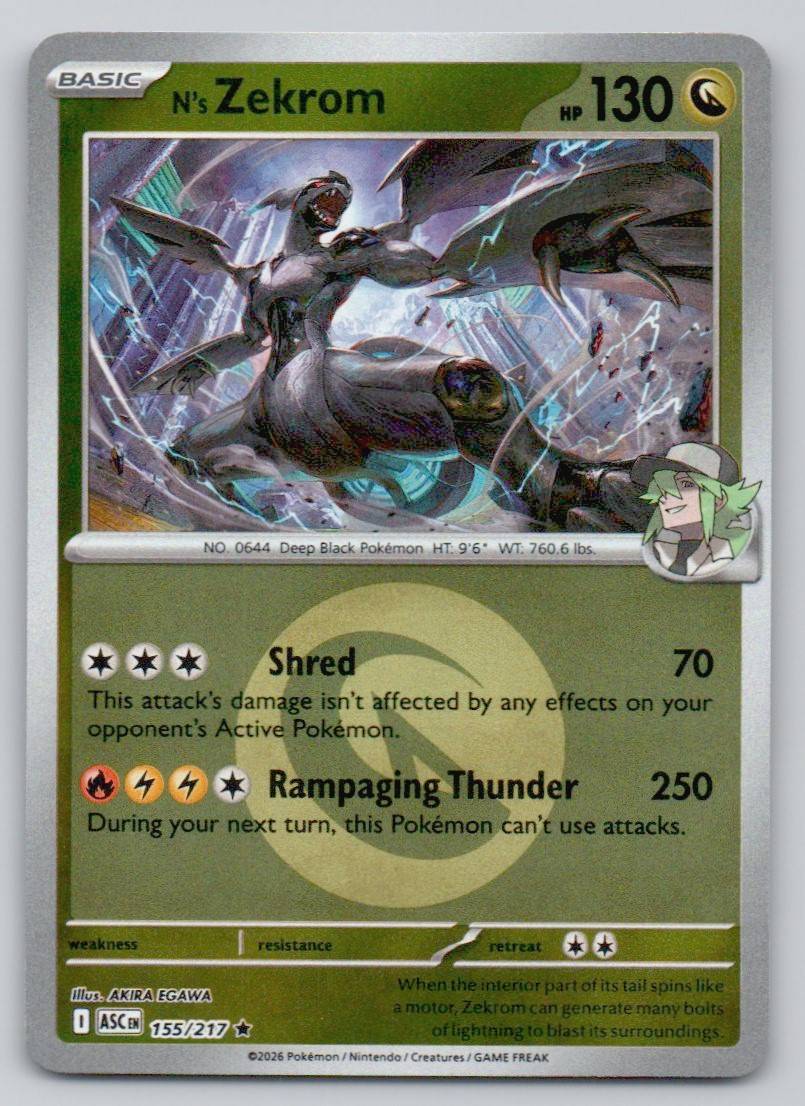 N's Zekrom (Energy Symbol Pattern) 155 NOR Card - Ascended Heroes