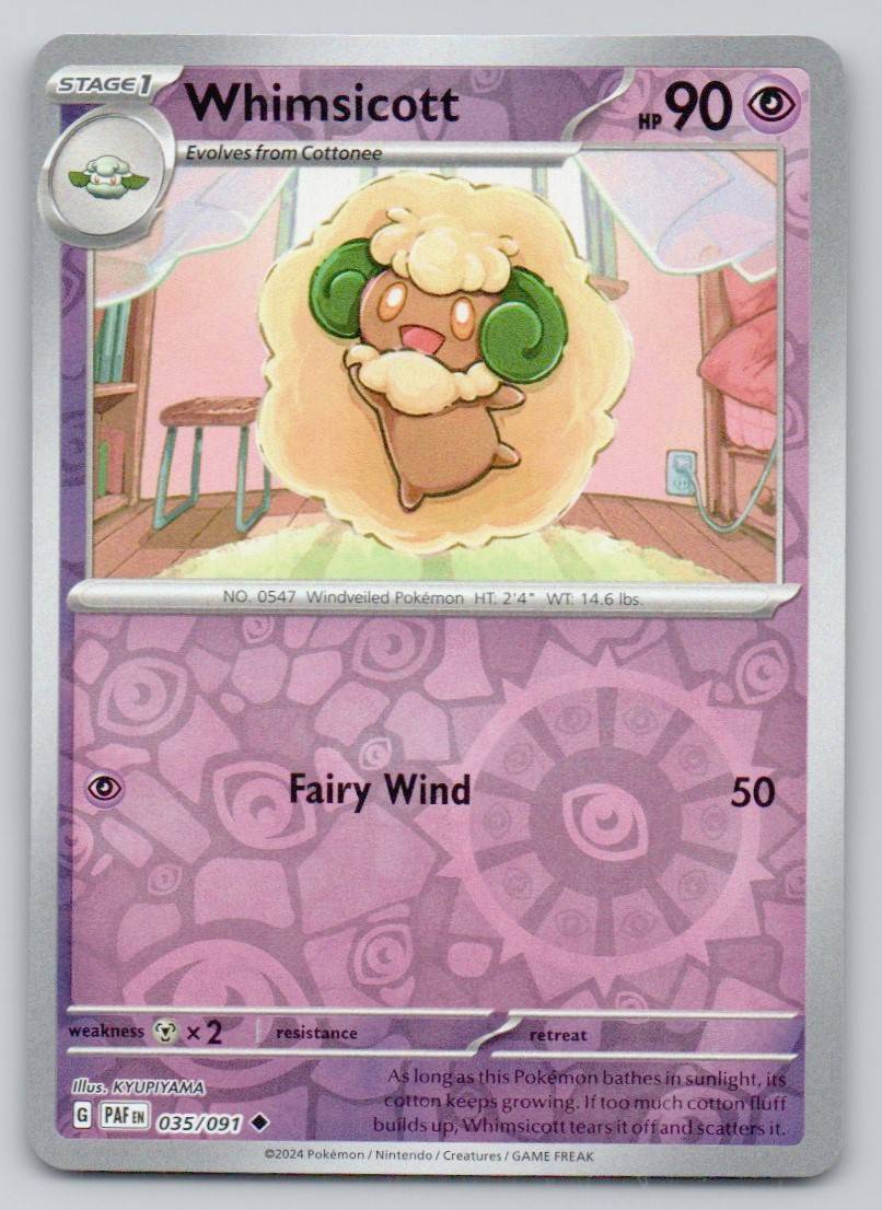 Whimsicott 035 REV Card - Paldean Fates