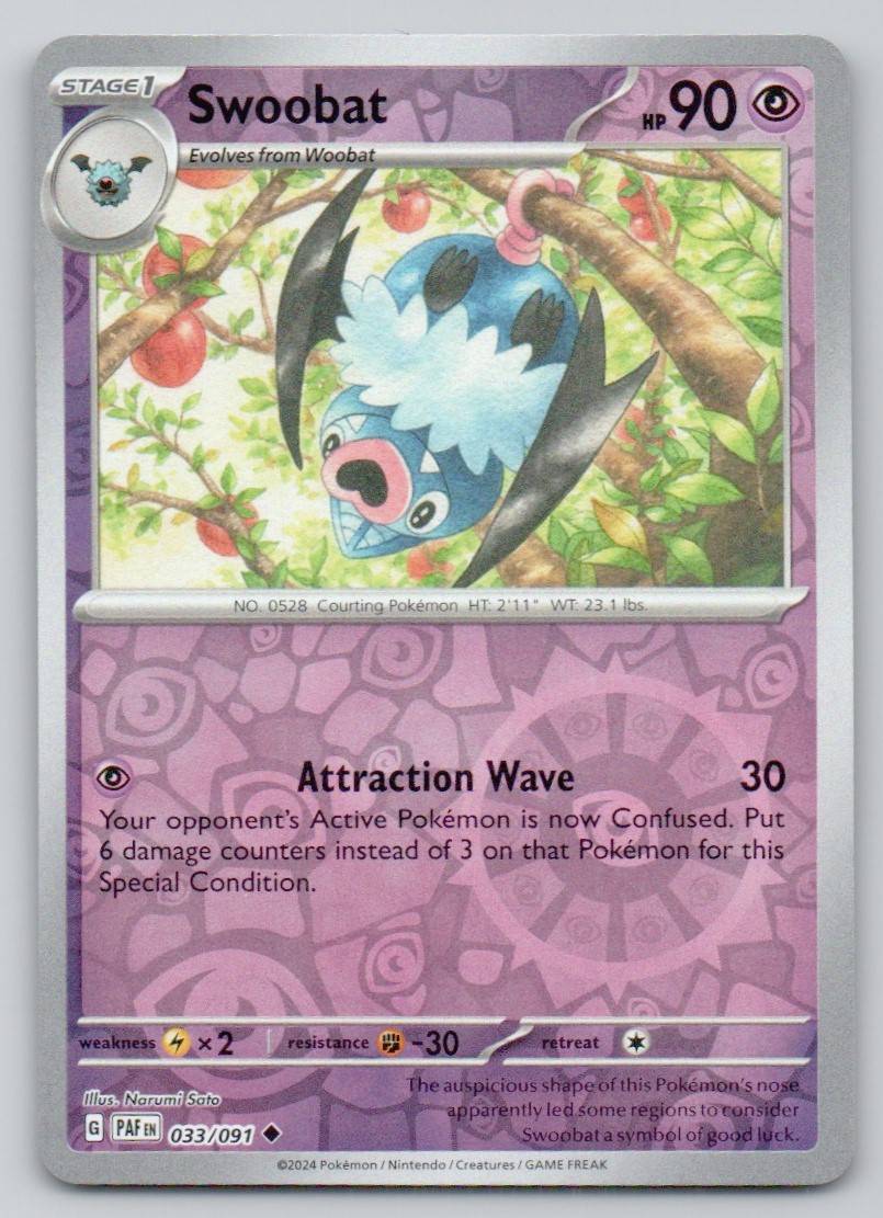Swoobat 033 REV Card - Paldean Fates