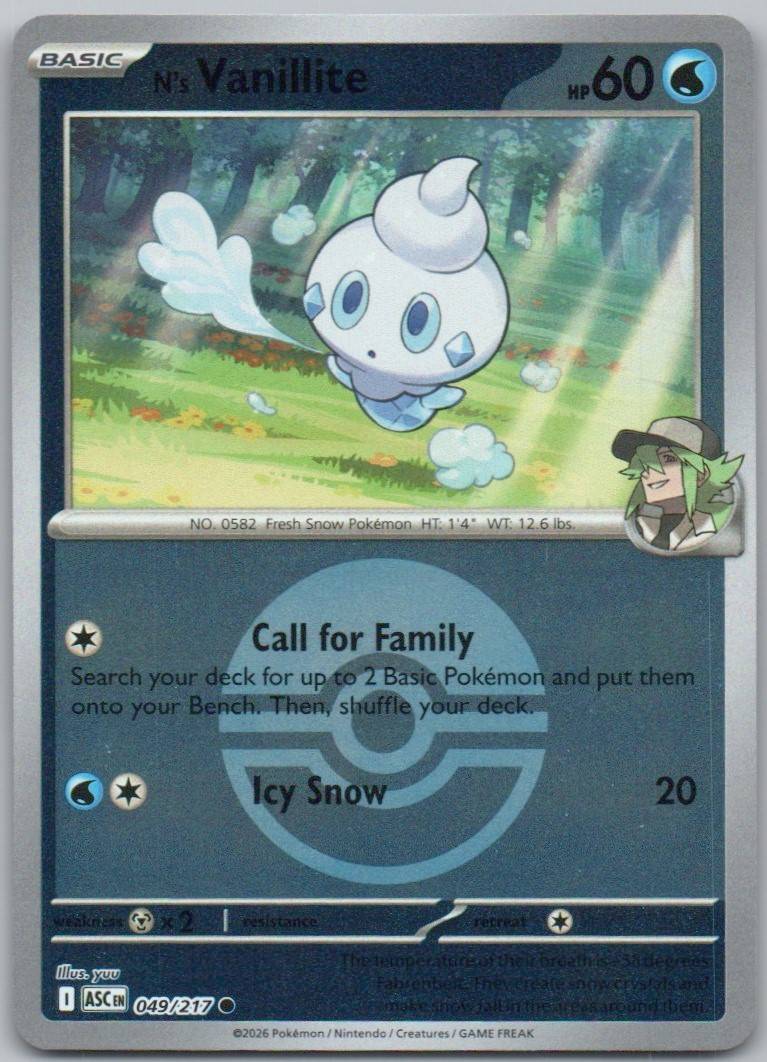 N's Vanillite 049 Poke Ball Water Card - Ascended Heroes