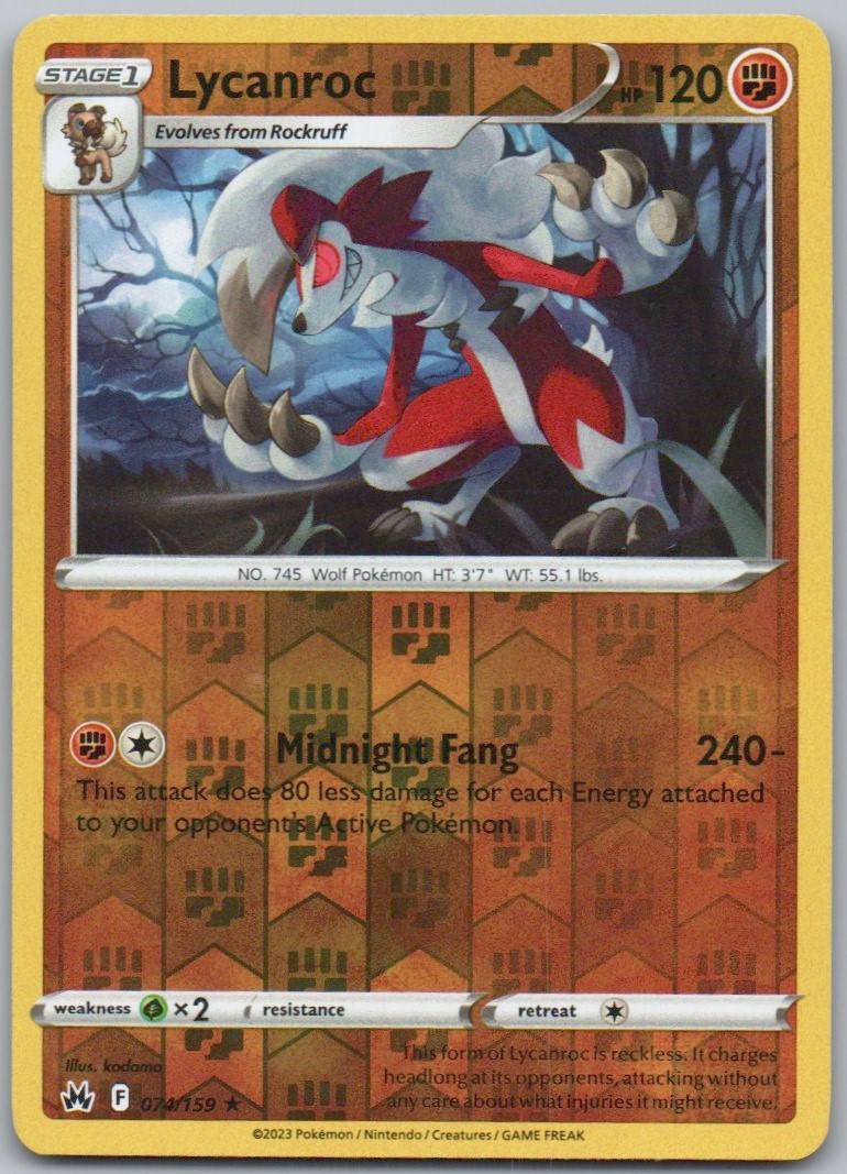 Lycanroc 074 Reverse Holo Fighting Card - Crown Zenith