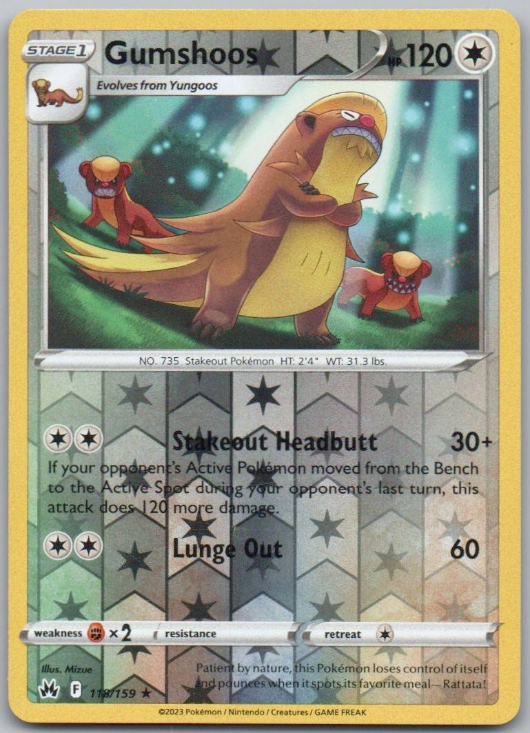 Gumshoos 118 Reverse Holo Colorless Card - Crown Zenith