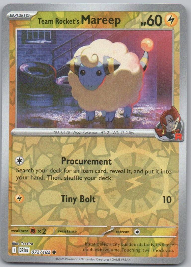 Team Rocket's Mareep 072 Reverse Holo Lightning Card - Destined Rivals