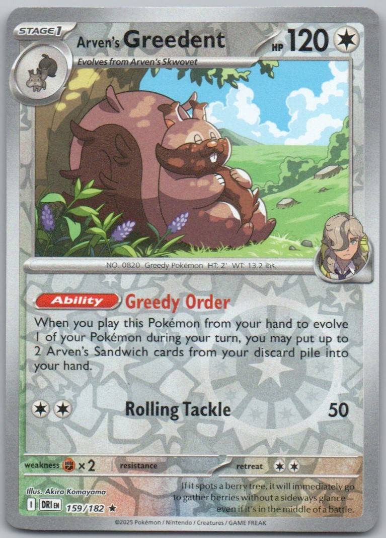 Arven's Greedent 159 Reverse Holo Colorless Card - Destined Rivals