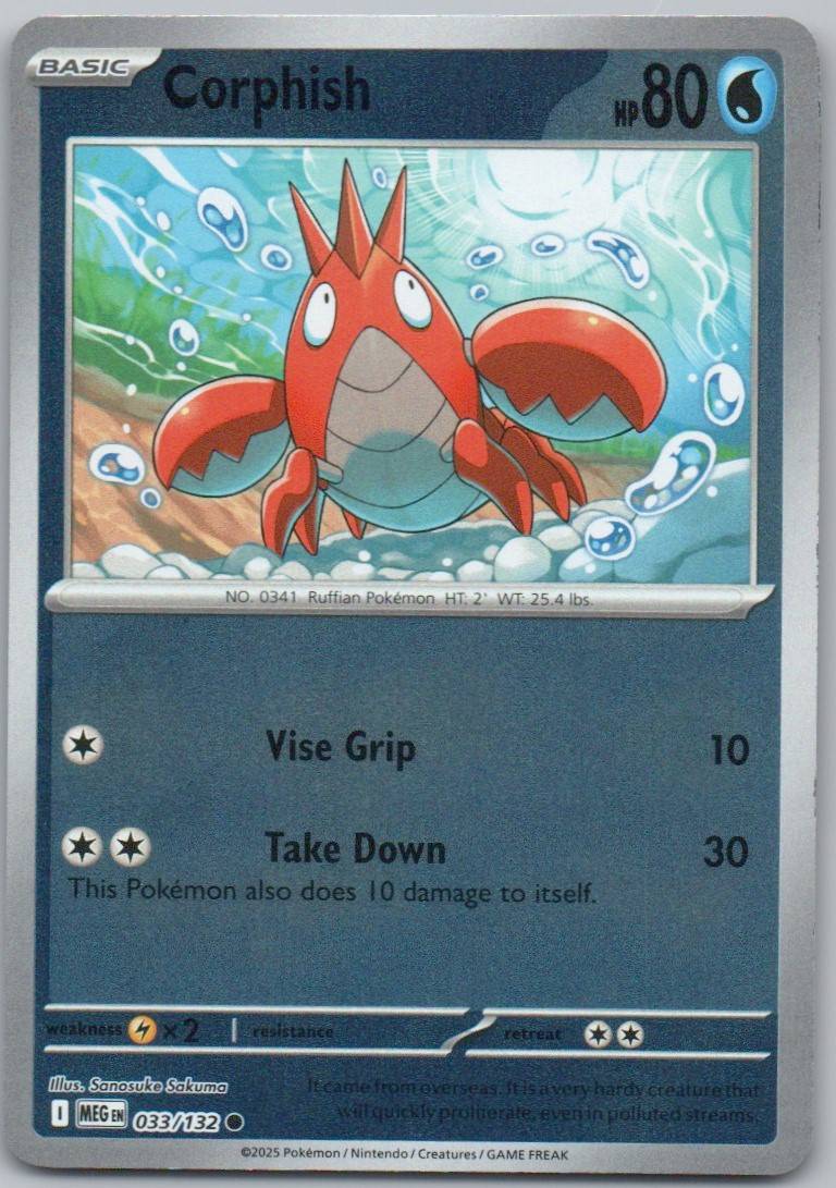 Corphish 033 Reverse Holo Water Card - Mega Evolution
