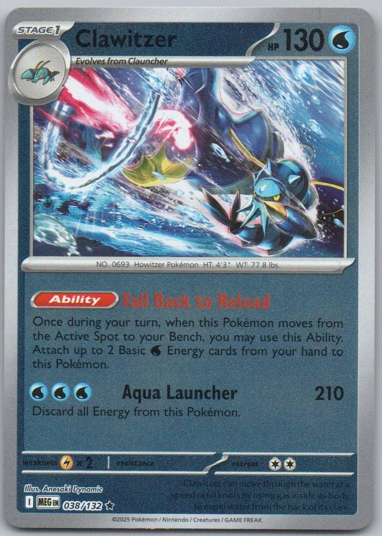 Clawitzer 038 Reverse Holo Water Card - Mega Evolution