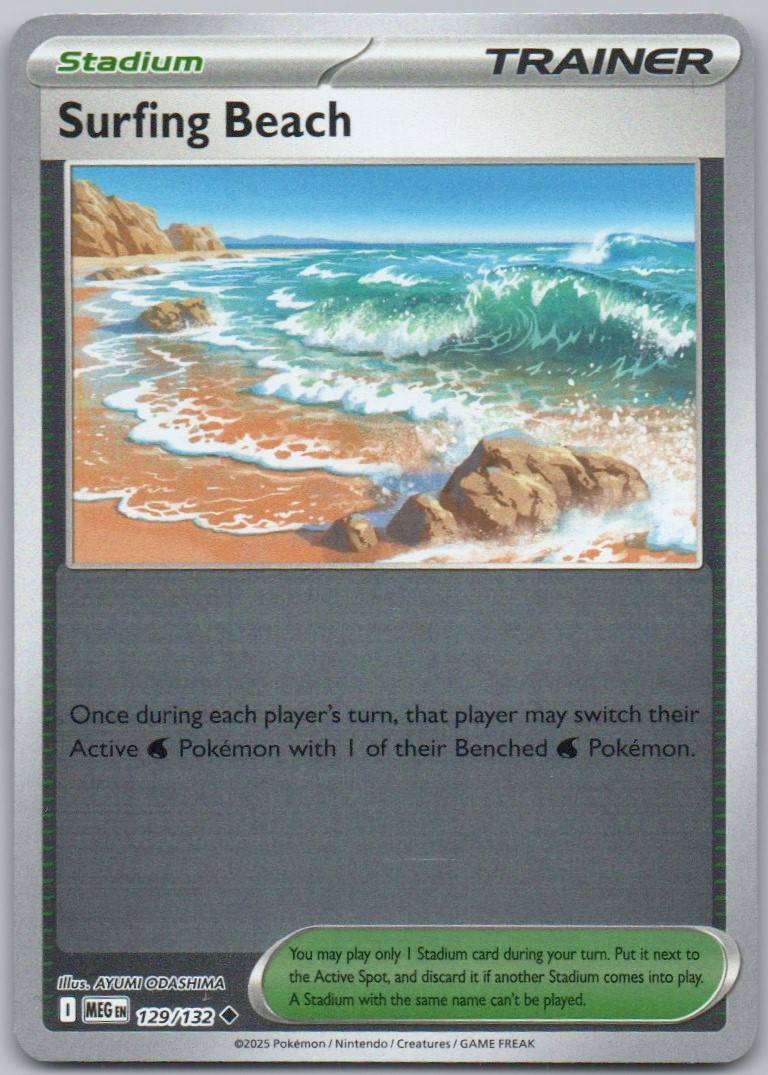 Surfing Beach 129 Reverse Holo Trainer Card - Mega Evolution