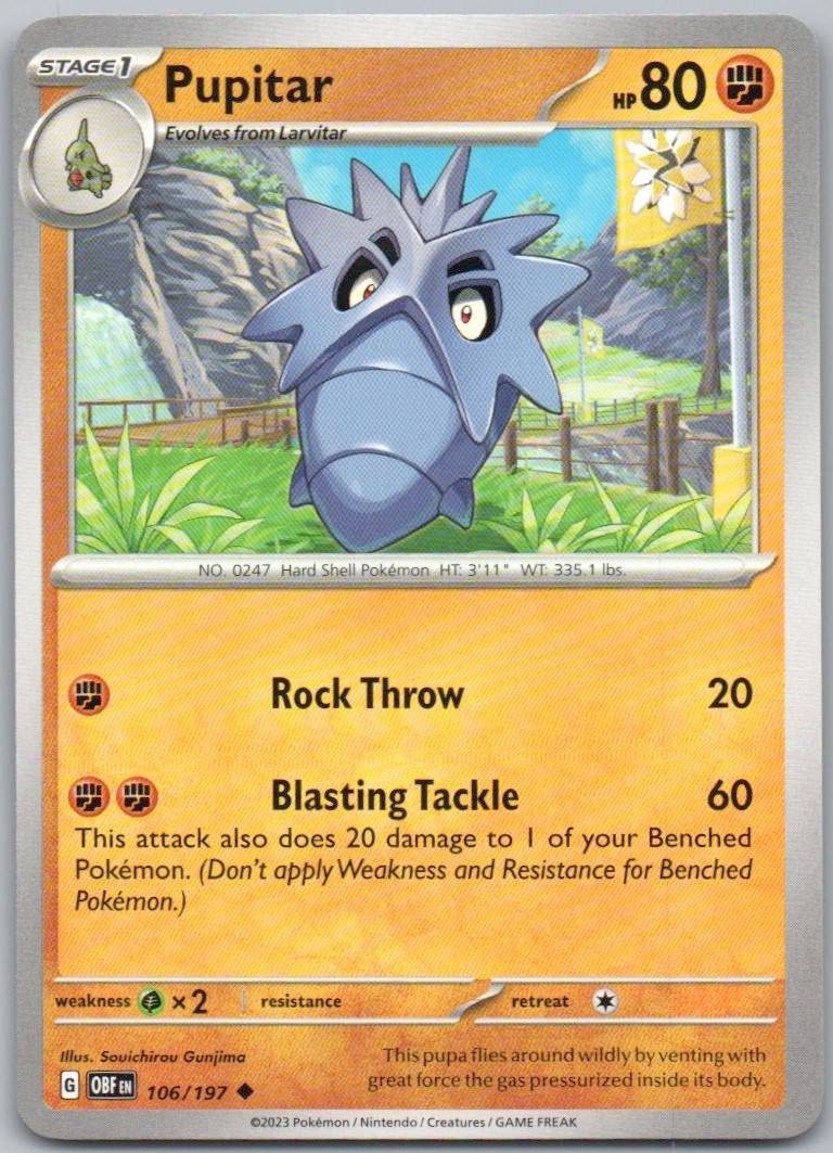 Pupitar 106 Normal Fighting Card - Obsidian Flames