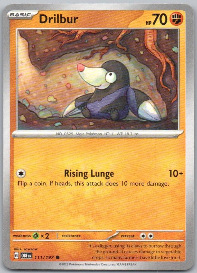 Drilbur 111 Normal Fighting Card - Obsidian Flames