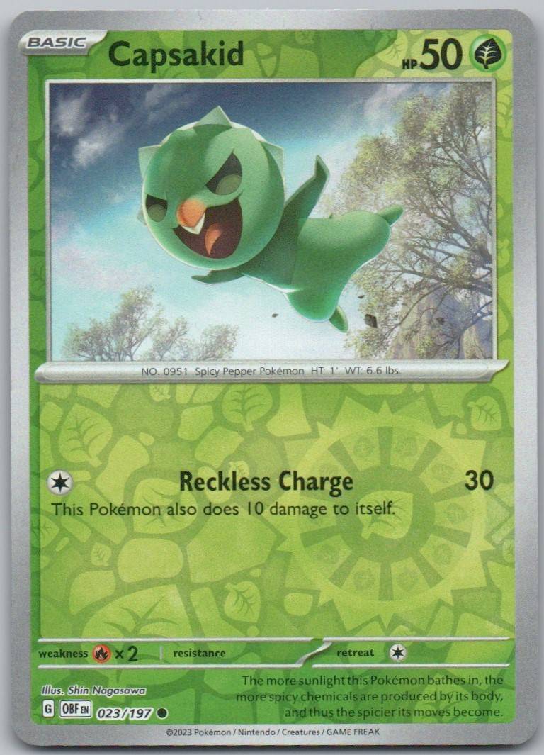Capsakid 023 Reverse Holo Grass Card - Obsidian Flames