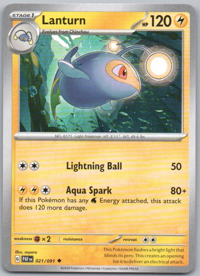 Lanturn 021 Normal Lightning Card - Paldean Fates