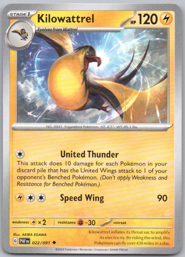 Kilowattrel 022 Normal Lightning Card - Paldean Fates