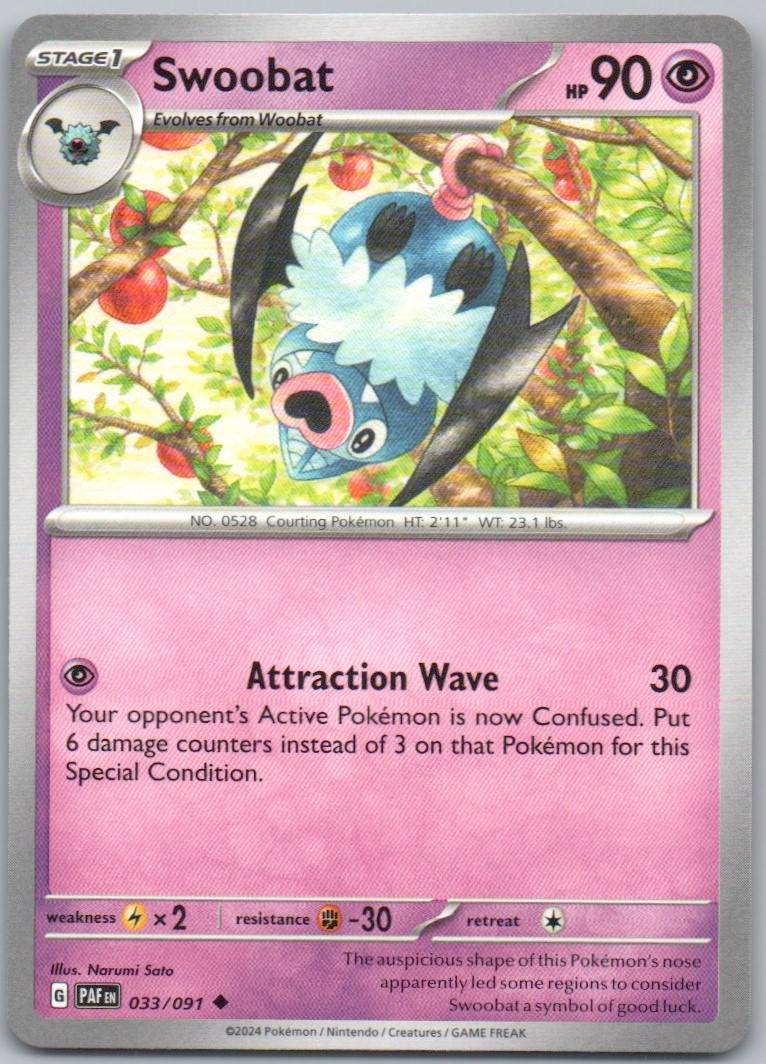 Swoobat 033 Normal Psychic Card - Paldean Fates