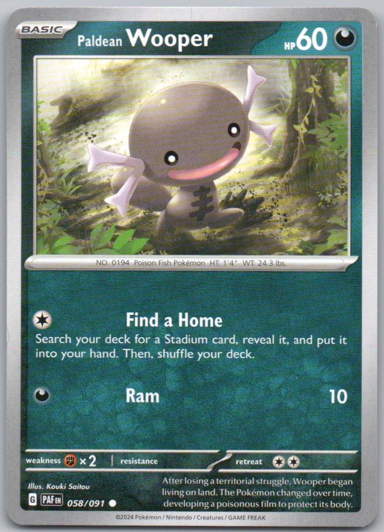 Paldean Wooper 058 Normal Darkness Card - Paldean Fates