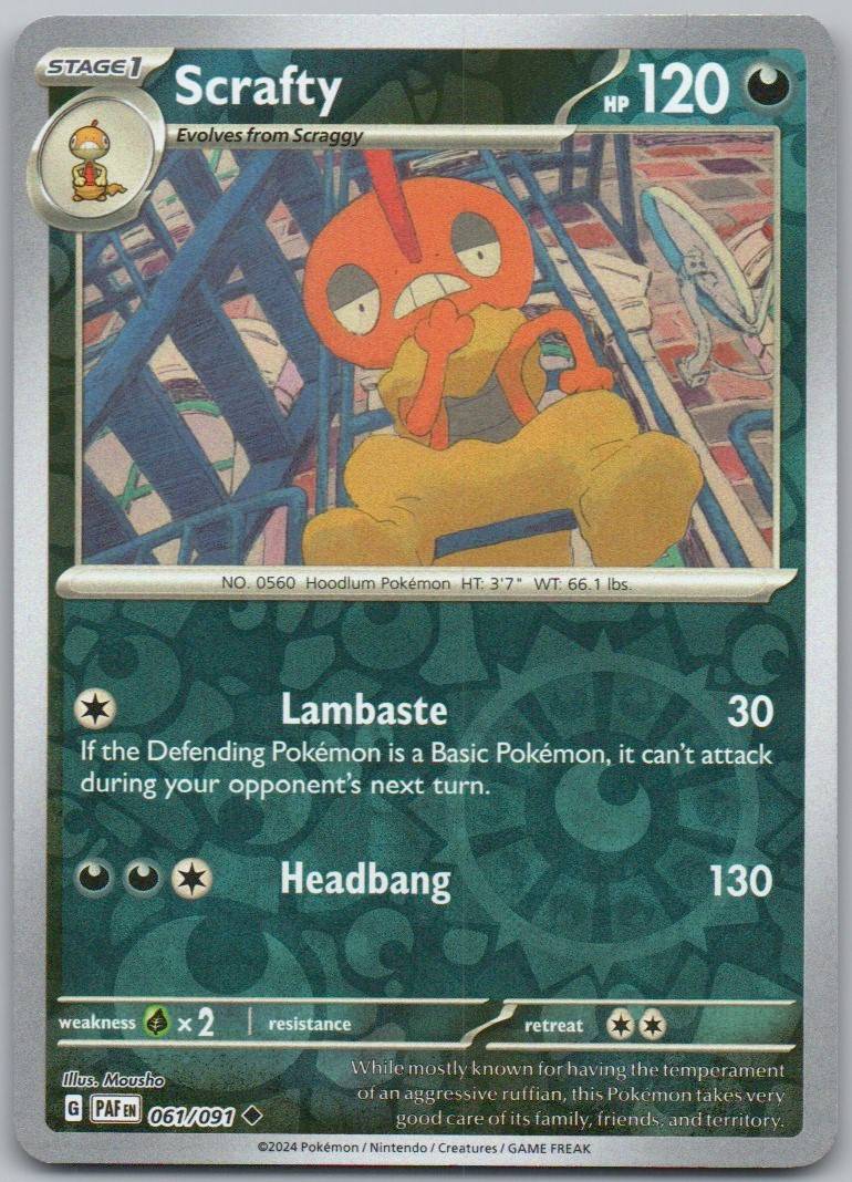 Scrafty 061 Reverse Holo Darkness Card - Paldean Fates
