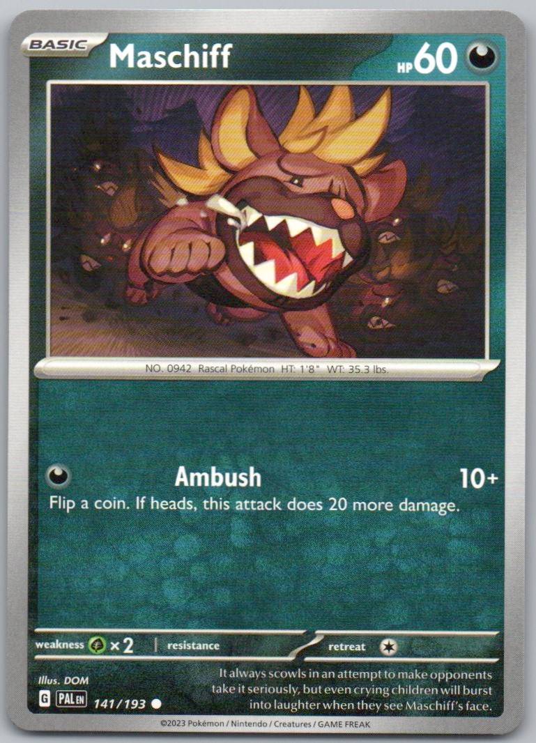 Maschiff 141 Normal Darkness Card - Paldea Evolved