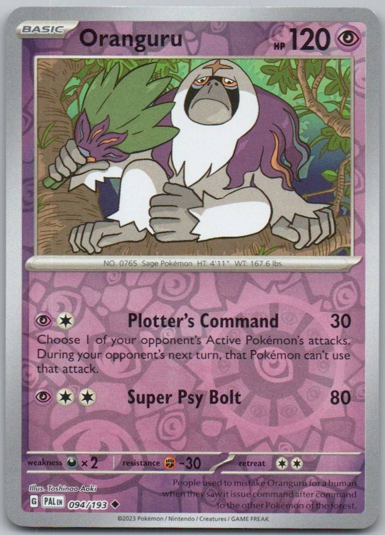 Oranguru 094 Reverse Holo Psychic Card - Paldea Evolved