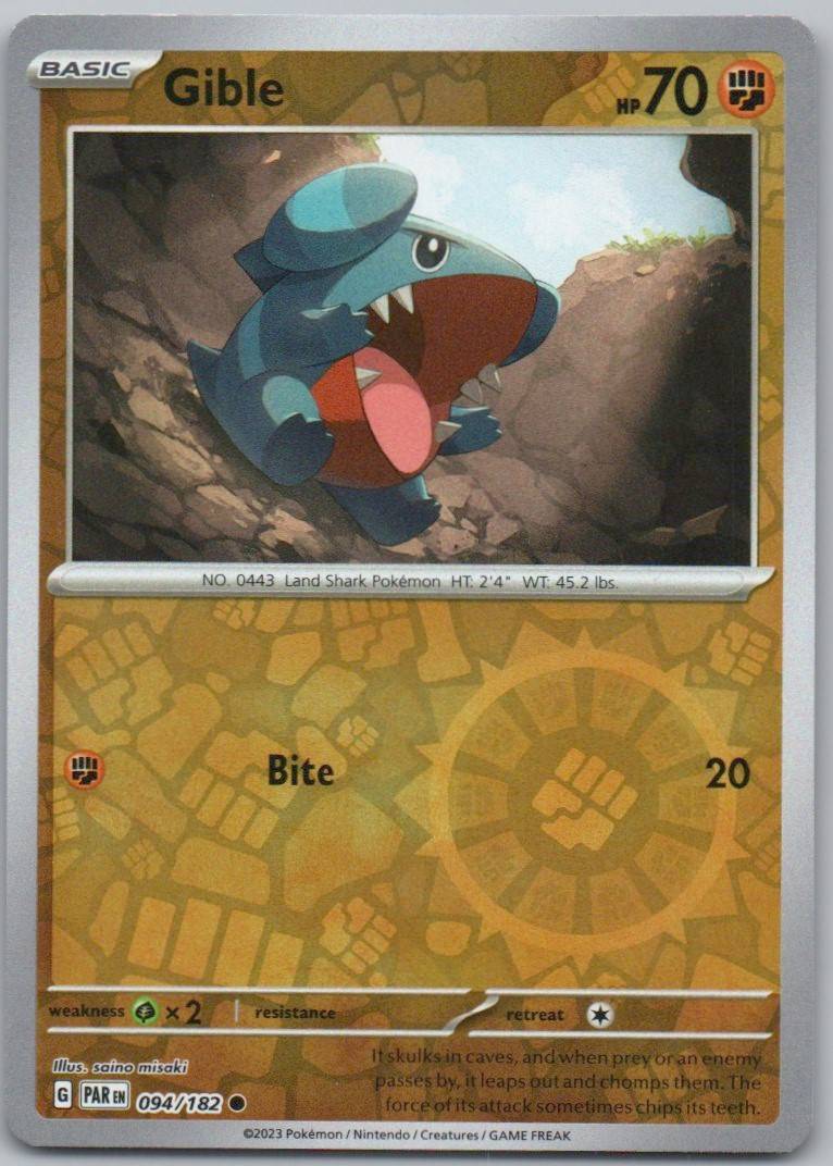 Gible 094 Reverse Holo Fighting Card - Paradox Rift