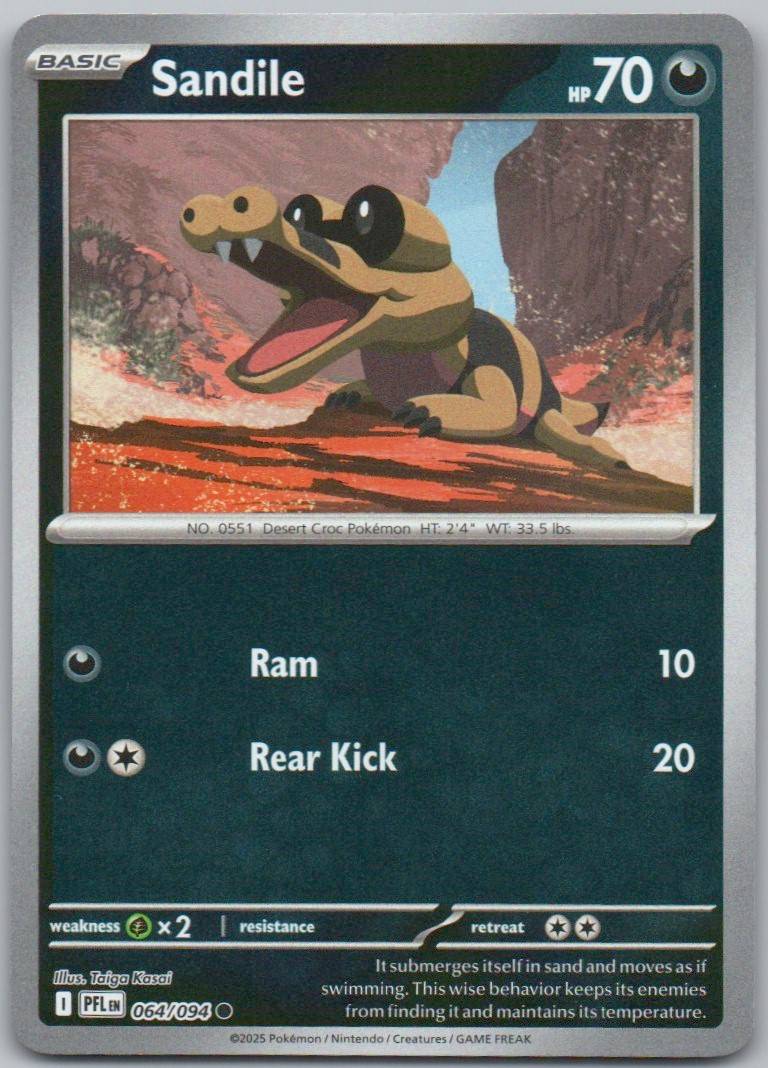 Sandile 064 Reverse Holo Darkness Card - Phantasmal Flames