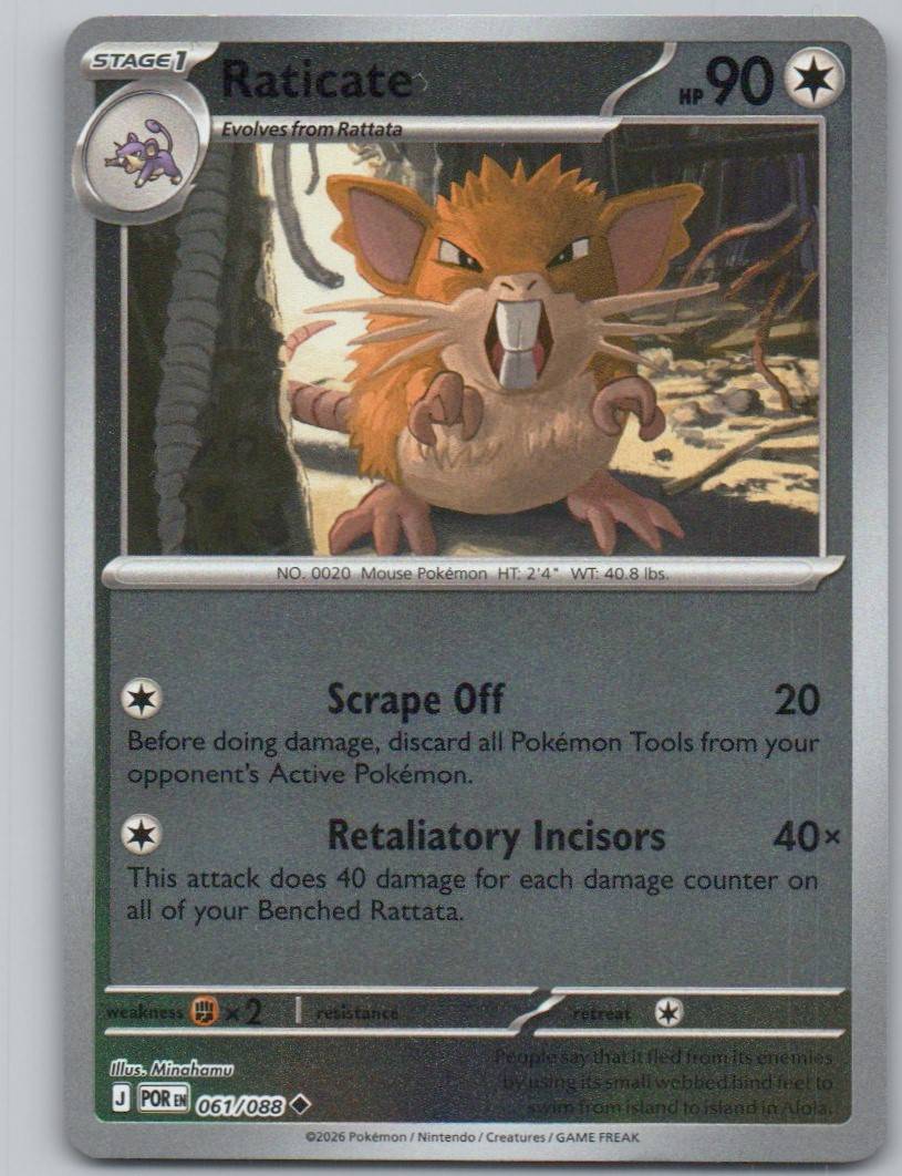 Raticate 061 Reverse Holo Colorless Card - Perfect Order