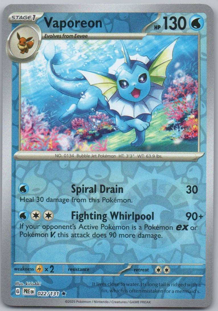 Vaporeon 022 Reverse Holo Water Card - Prismatic Evolutions