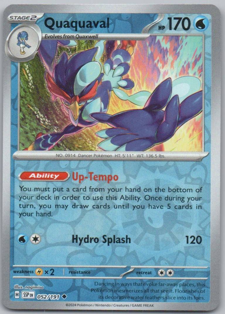 Quaquaval 052 Reverse Holo Water Card - Surging Sparks