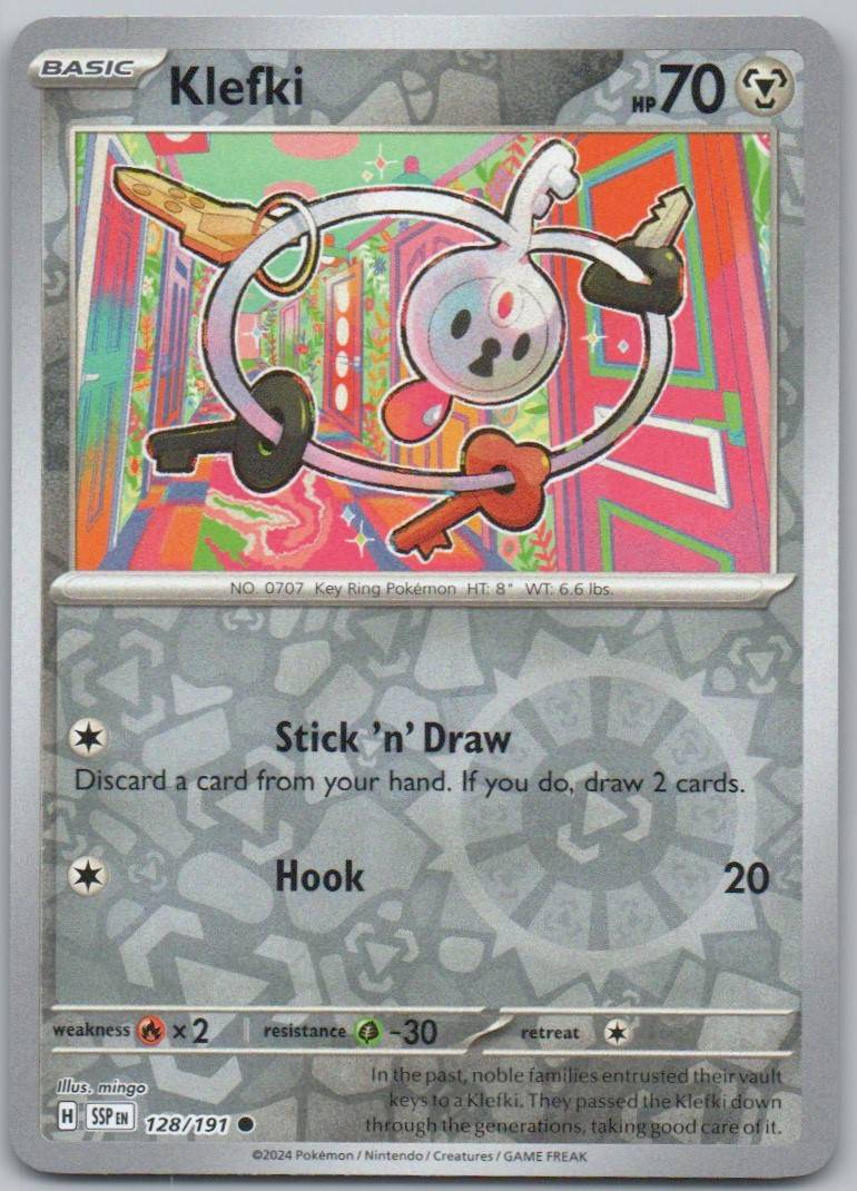 Klefki 128 Reverse Holo Steel Card - Surging Sparks