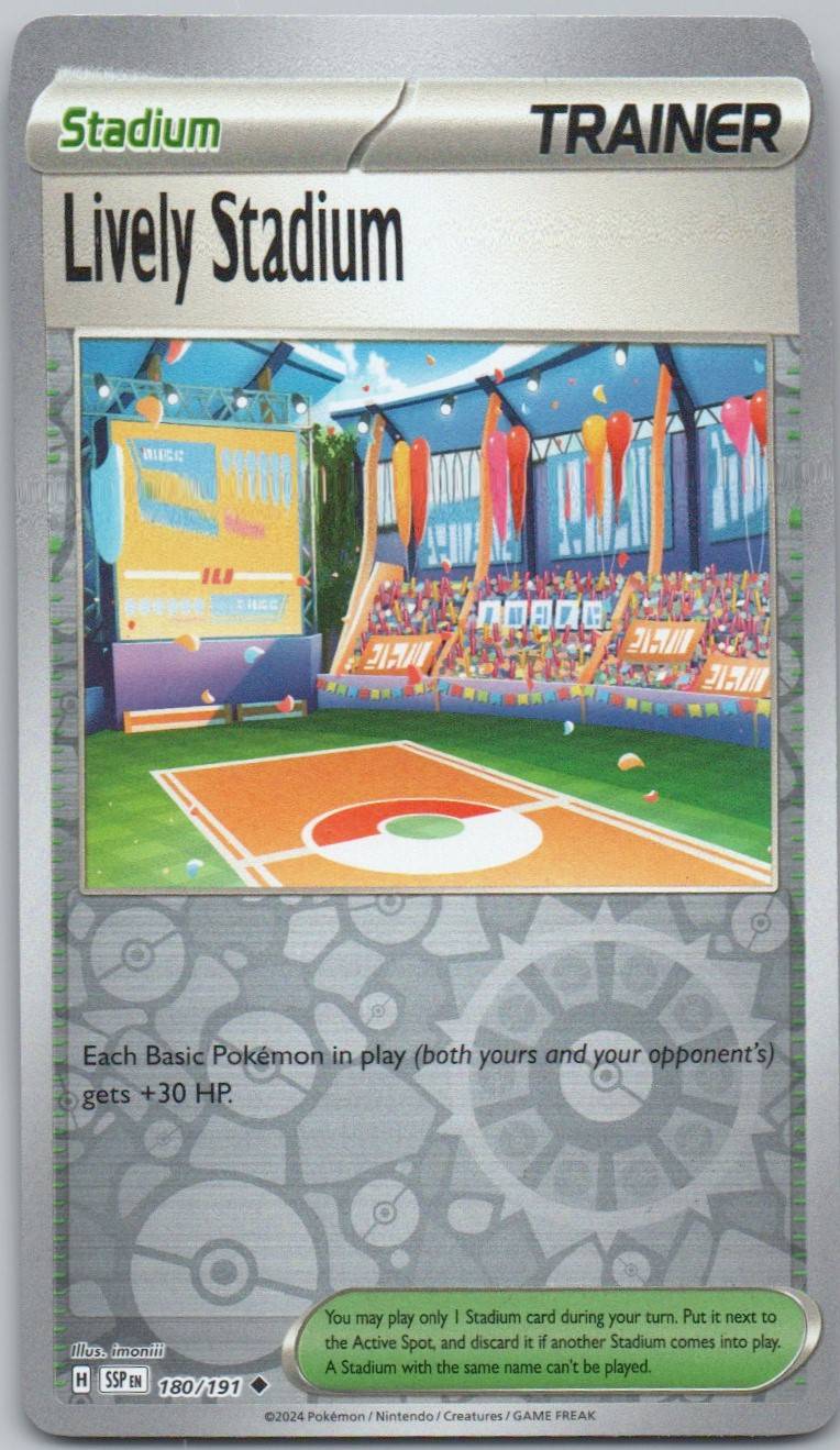 Lively Stadium 180 Reverse Holo Trainer Card - Surging Sparks