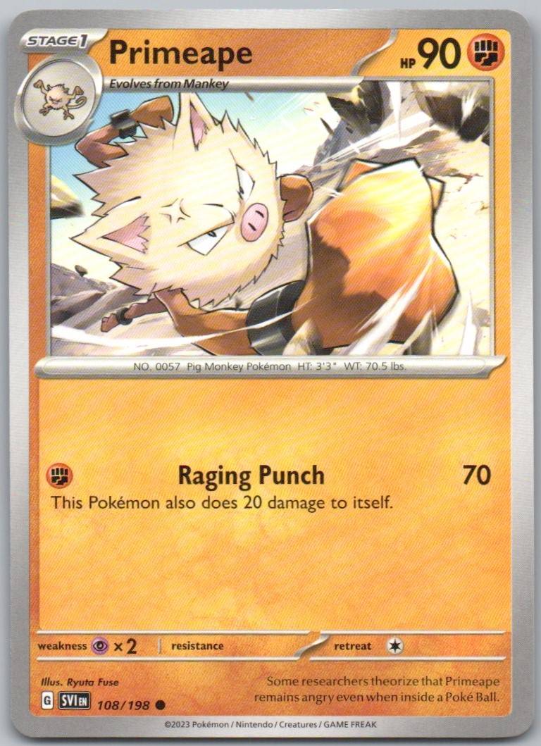Primeape 108 Normal Fighting Card - Scarlet & Violet