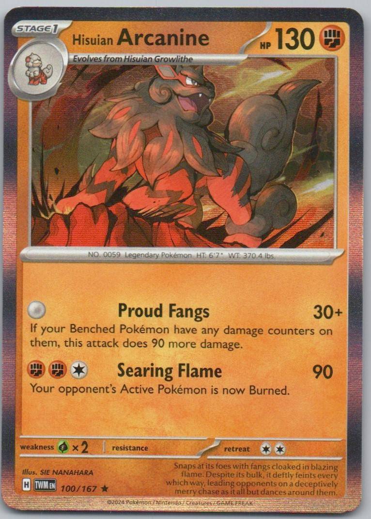 Hisuian Arcanine 100 Holo Fighting Card - Twilight Masquerade
