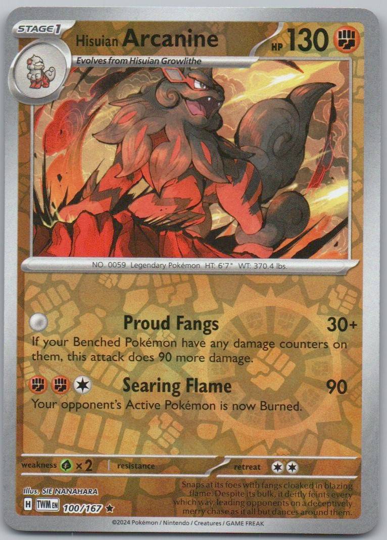 Hisuian Arcanine 100 Reverse Holo Fighting Card - Twilight Masquerade