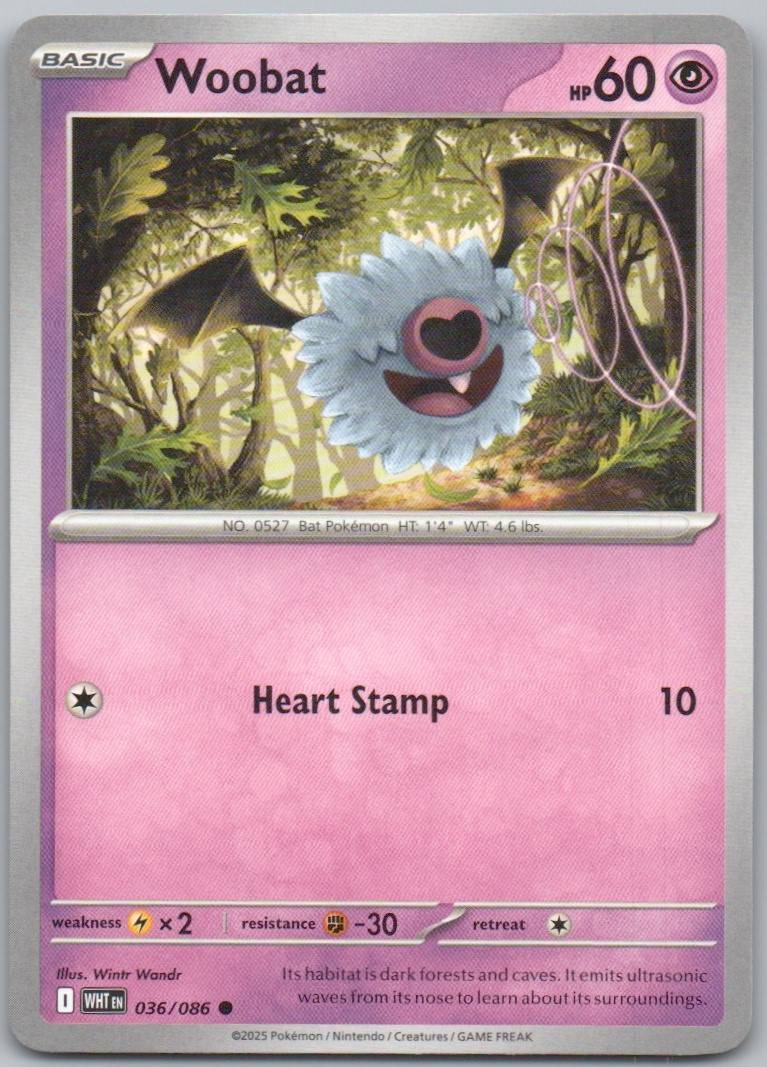 Woobat 036 Normal Psychic Card - White Flare
