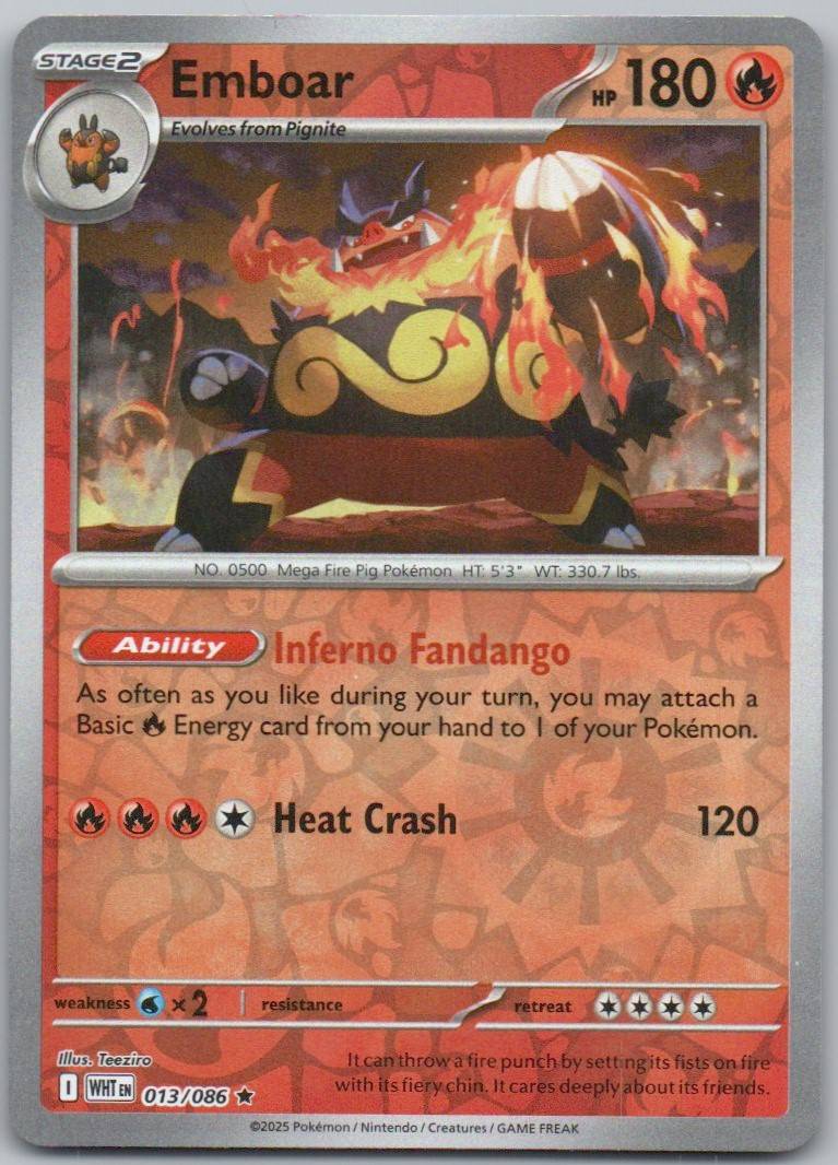 Emboar 013 Reverse Holo Fire Card - White Flare