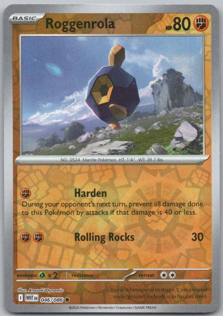 Roggenrola 046 Reverse Holo Fighting Card - White Flare