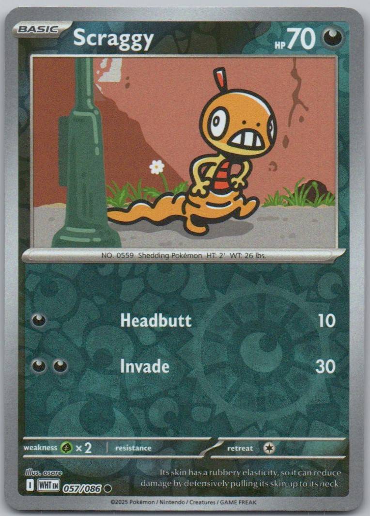 Scraggy 057 Reverse Holo Darkness Card - White Flare