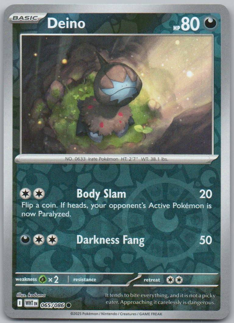 Deino 065 Reverse Holo Darkness Card - White Flare