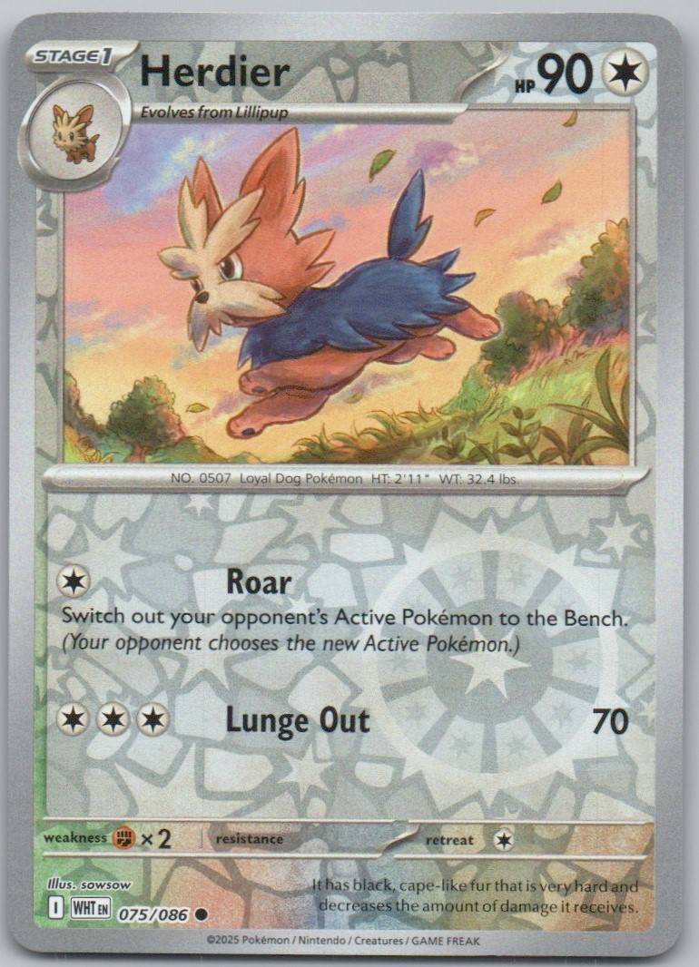 Herdier 075 Reverse Holo Colorless Card - White Flare