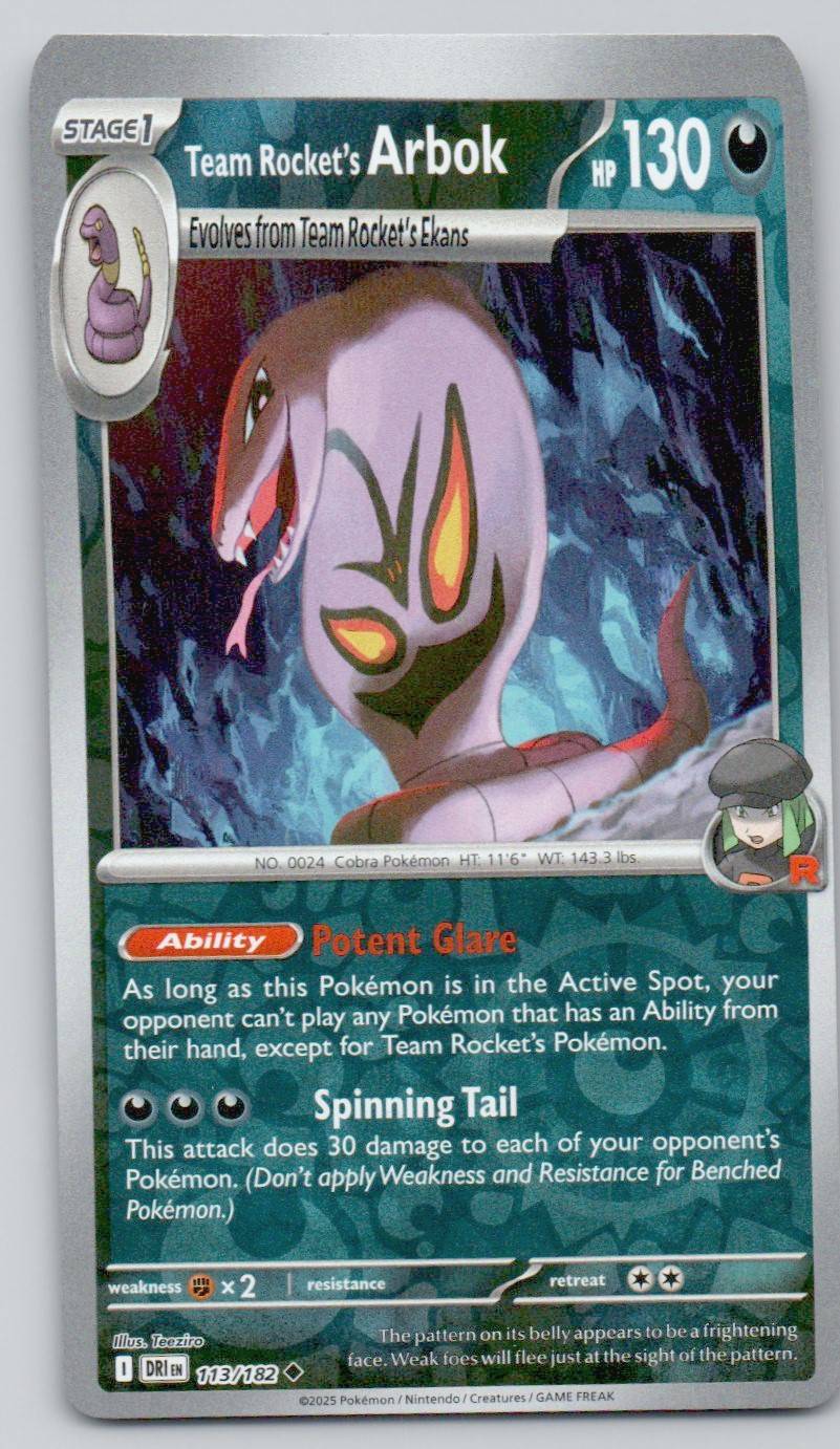 Team Rocket's Arbok 113 REV Card - Destined Rivals
