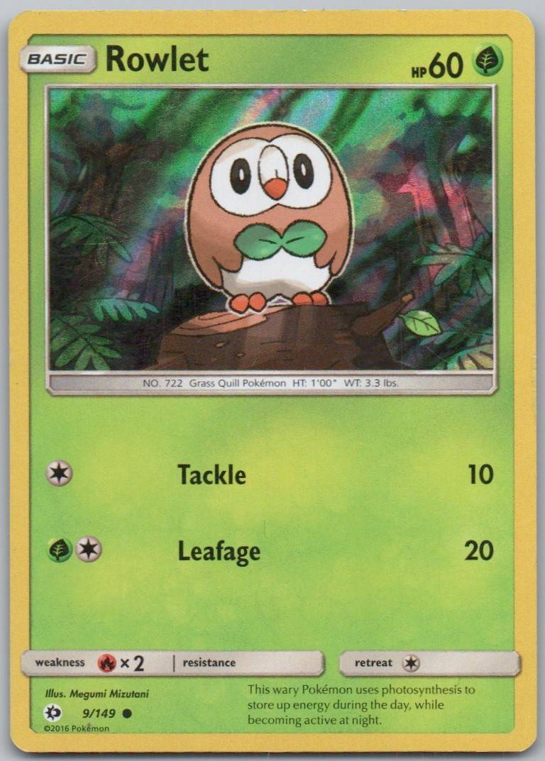 Rowlet 9 Holo Grass Card - Sun & Moon Base