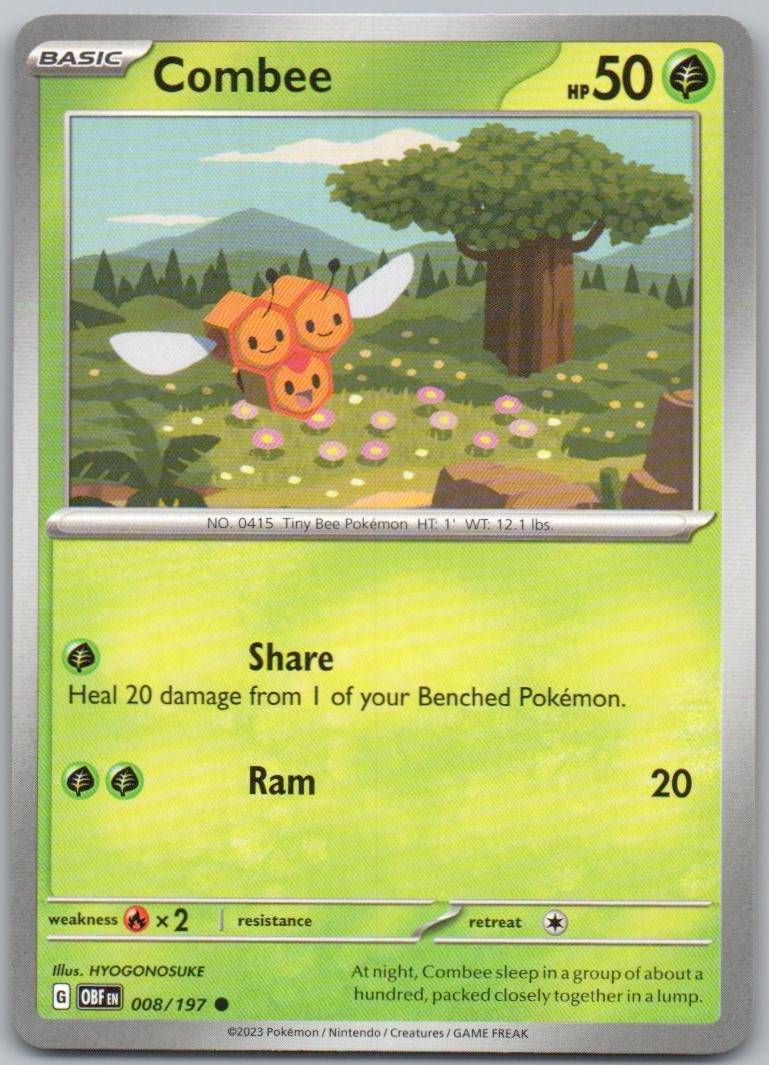 Combee 008 Normal Grass Card - Obsidian Flames