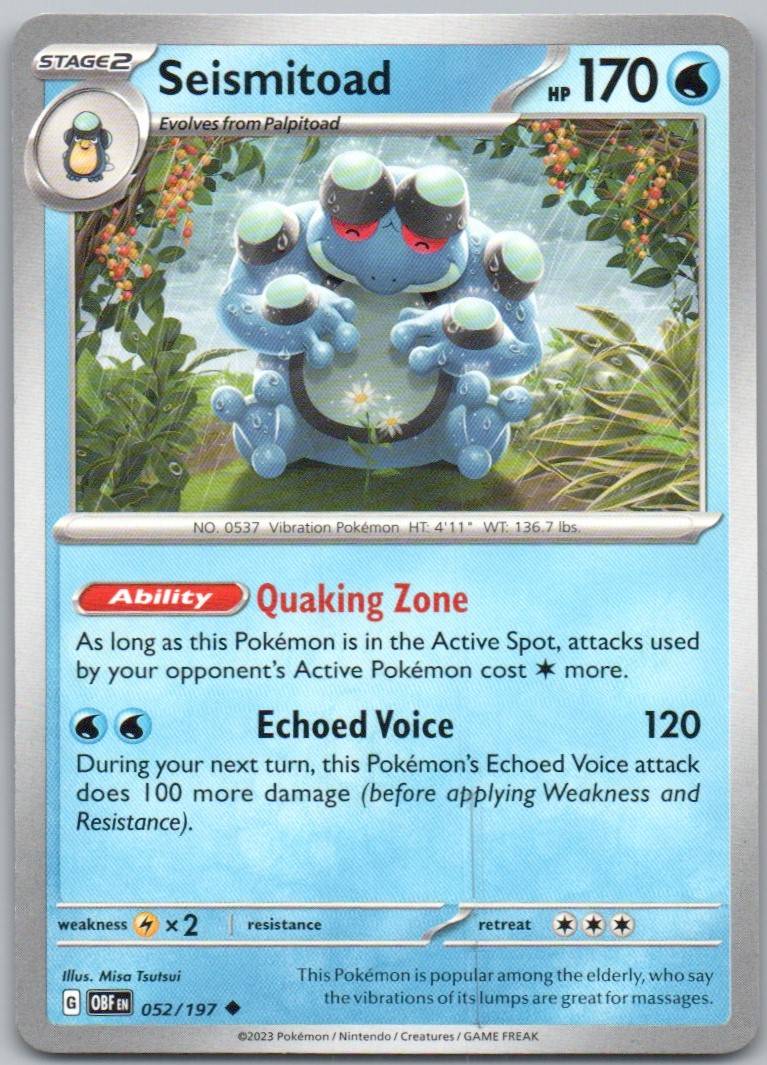 Seismitoad 052 Normal Water Card - Obsidian Flames