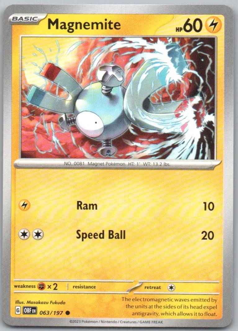 Magnemite 063 Normal Lightning Card - Obsidian Flames