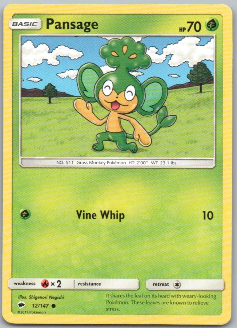 Pansage 12 Normal Grass Card - Burning Shadows