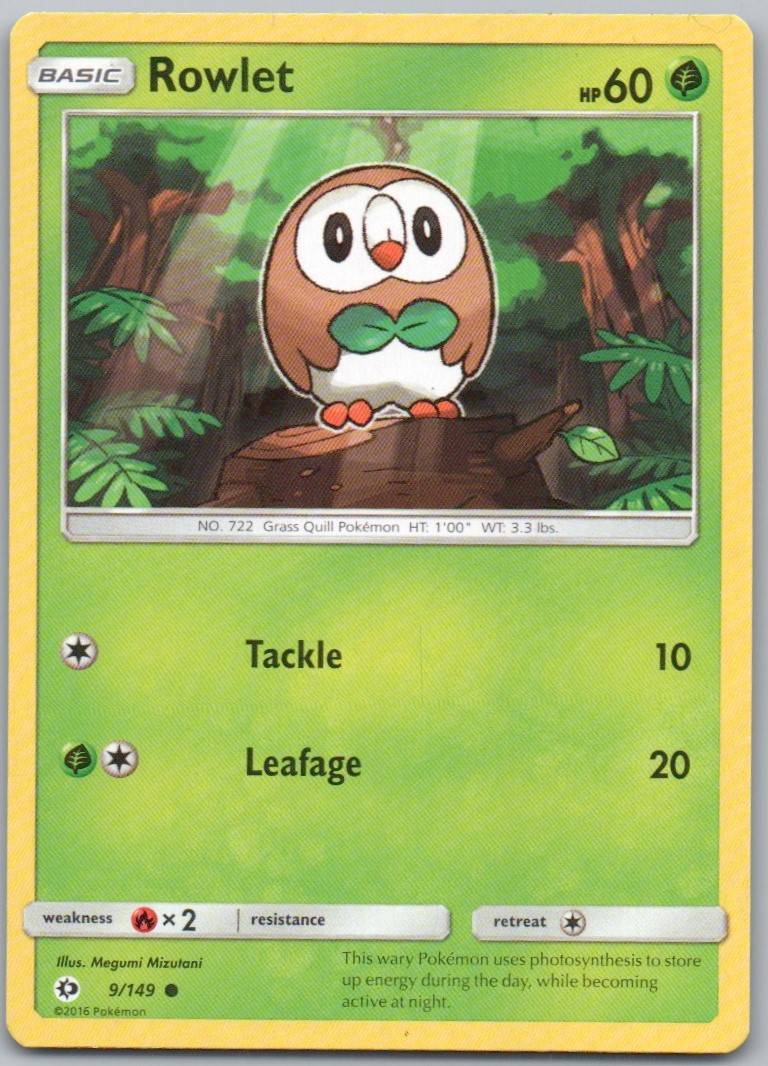 Rowlet 9 Normal Grass Card - Sun & Moon Base