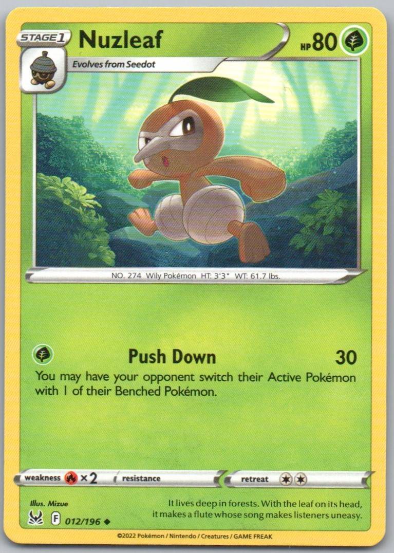 Nuzleaf 012 Normal Grass Card - Lost Origin