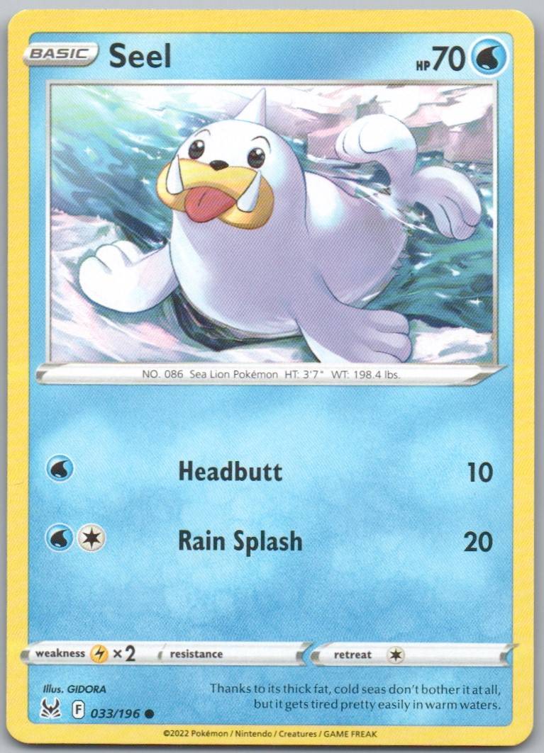 Seel 033 Normal Water Card - Lost Origin