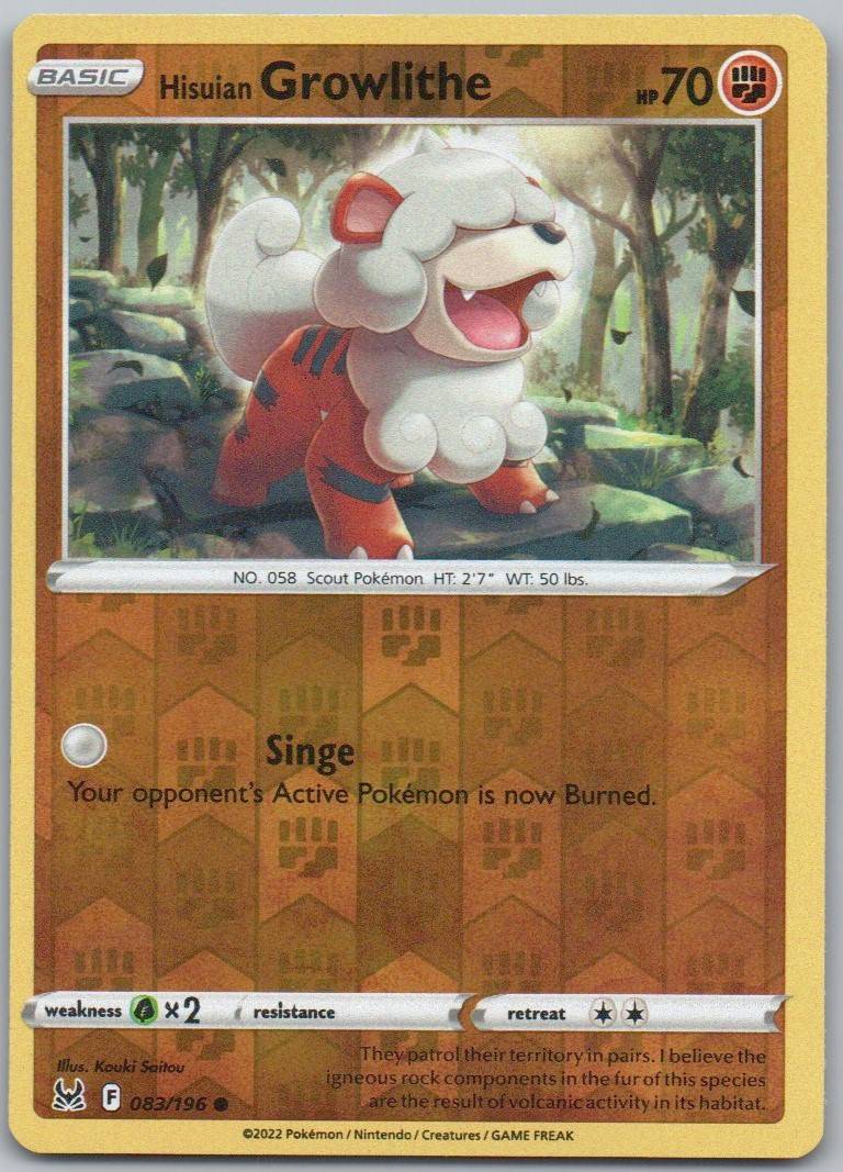 Hisuian Growlithe 083 Normal Fighting Card - Lost Origin
