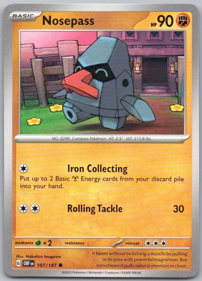 Nosepass 107 Normal Fighting Card - Obsidian Flames