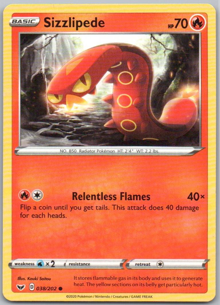 Sizzlipede 038 Normal Fire Card - Sword & Shield